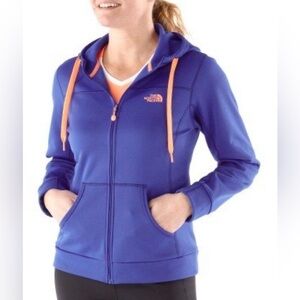The North Face Women's Vibrant Blue Hoodie with Orange Accents
